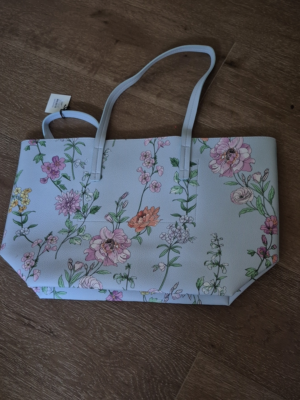 Indigo Light Blue Floral Tote with Pink and Green Accents